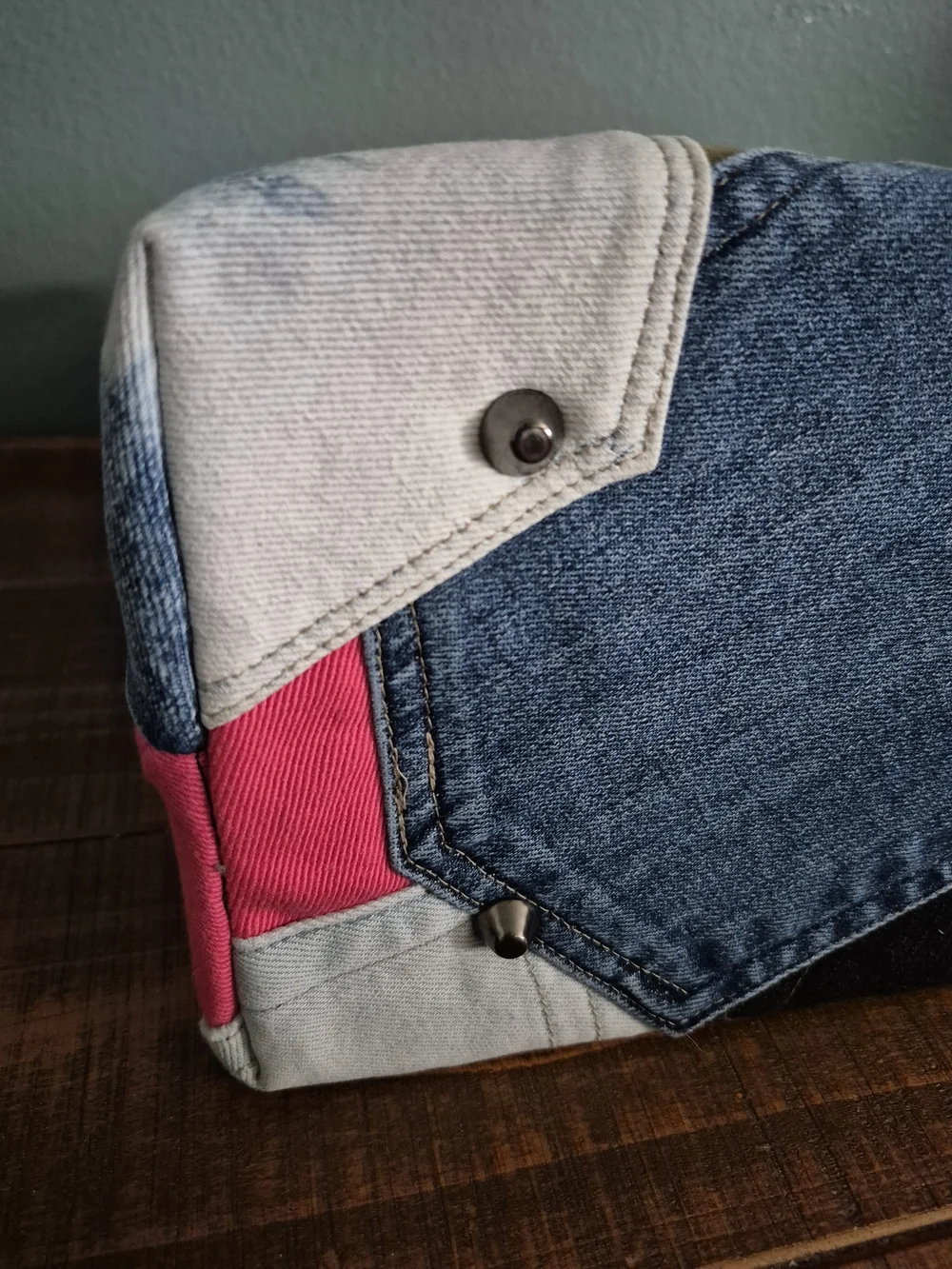 Multicolor Denim Patchwork Satchel/Tote Bag